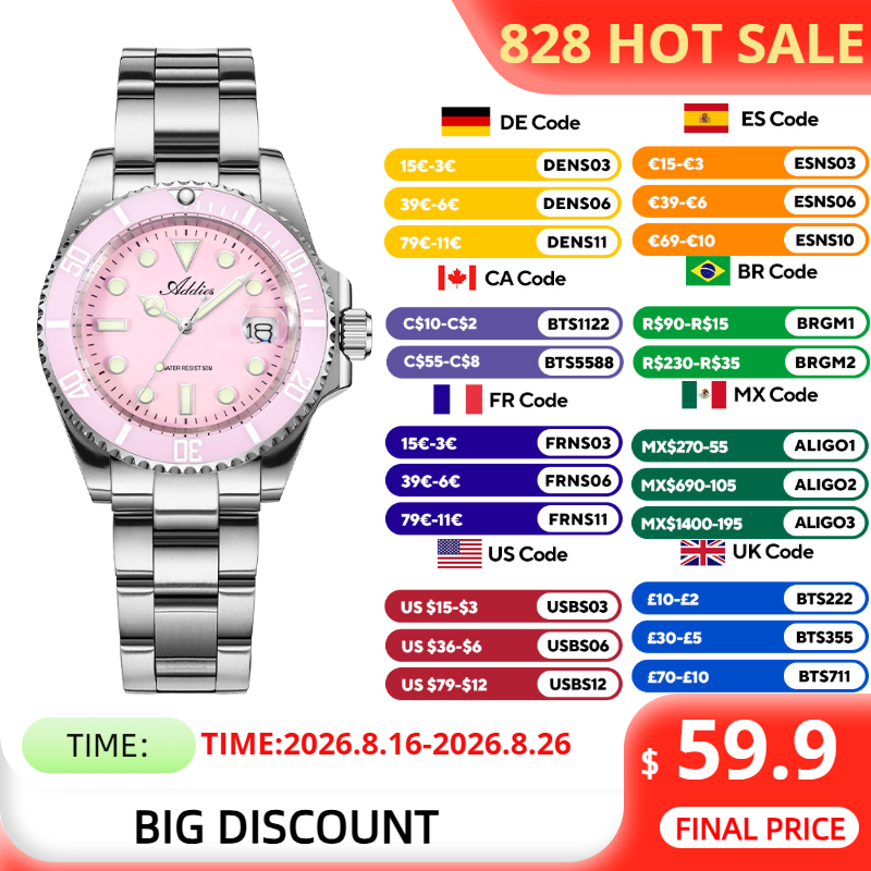 Accessories With Watch - Женские водонепроницаемые часы ADDIES 36 мм,